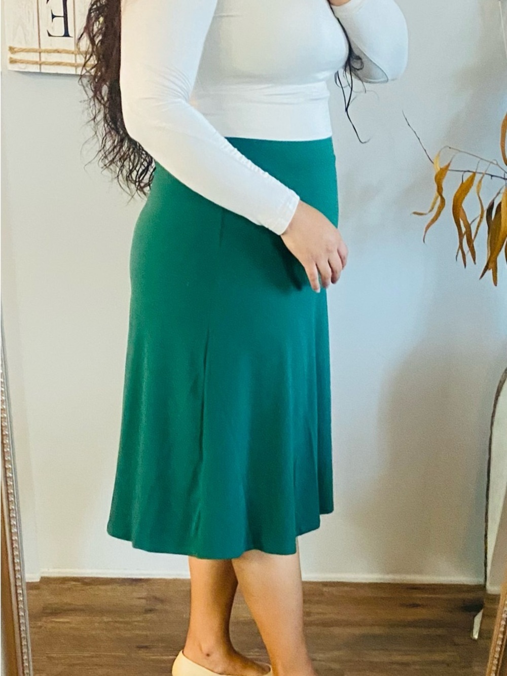 Zenana Outfitters Emerald Green Midi A-Line Skirt